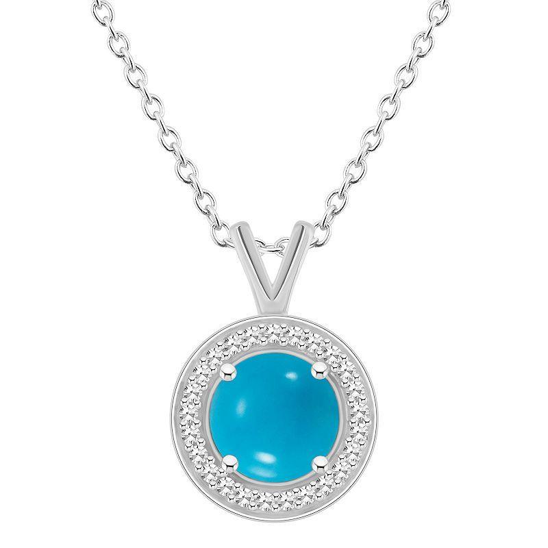 Cultured Freshwater Pearl & Diamond (1/8 ct. t.w.) Halo Pendant Necklace in Sterling Silver (Also in Onyx & Labradorite) - Turquoise Product Image