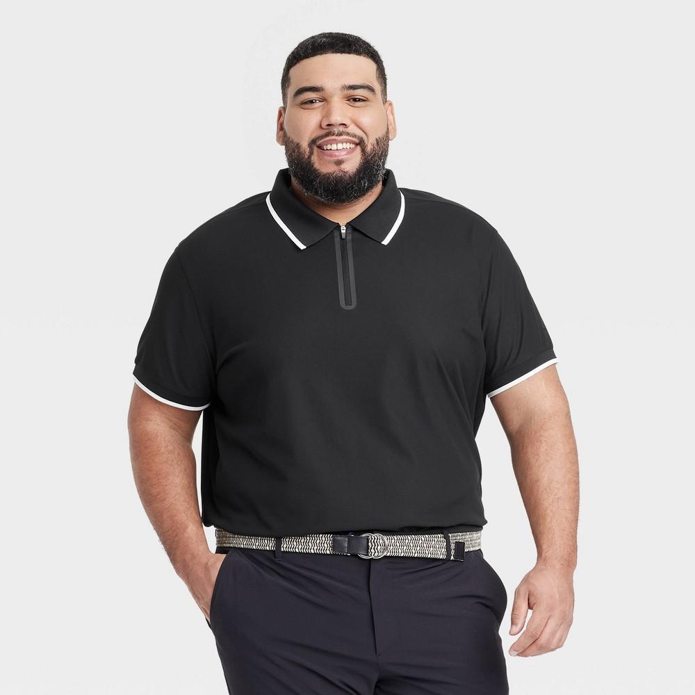 Mens Big Zip Polo T-Shirt - All In Motion Black 2XL Product Image