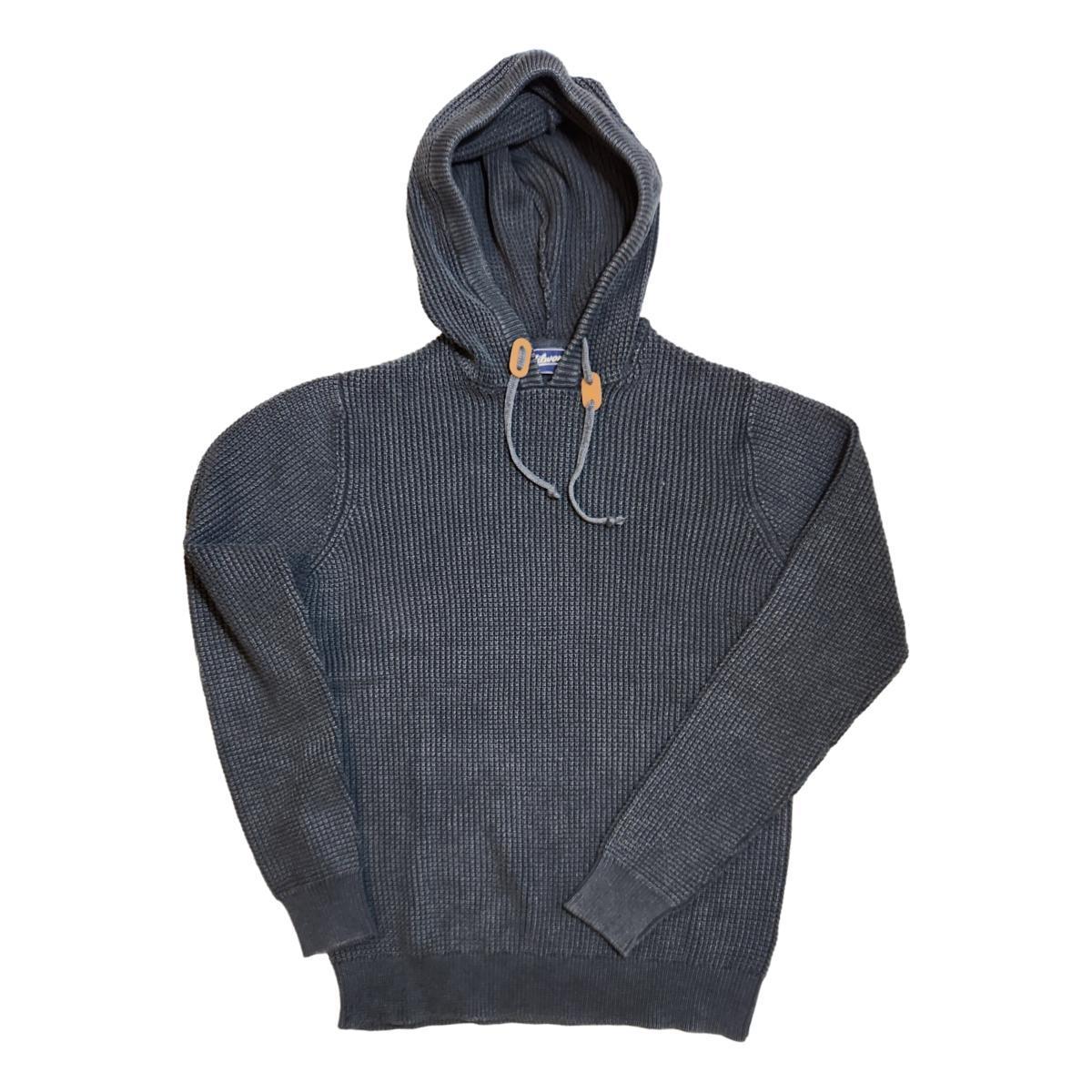 Cotton Hooded Sweater Navy Product Image