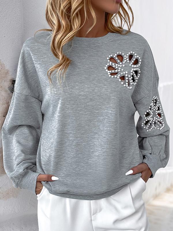 Loose Puff Sleeves Asymmetric Hollow Split-Joint Round-Neck Sweatshirt Tops Product Image