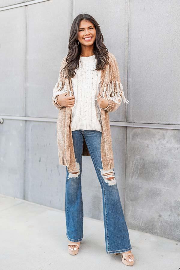 Cider Falls Chenille Cardigan In Camel product image