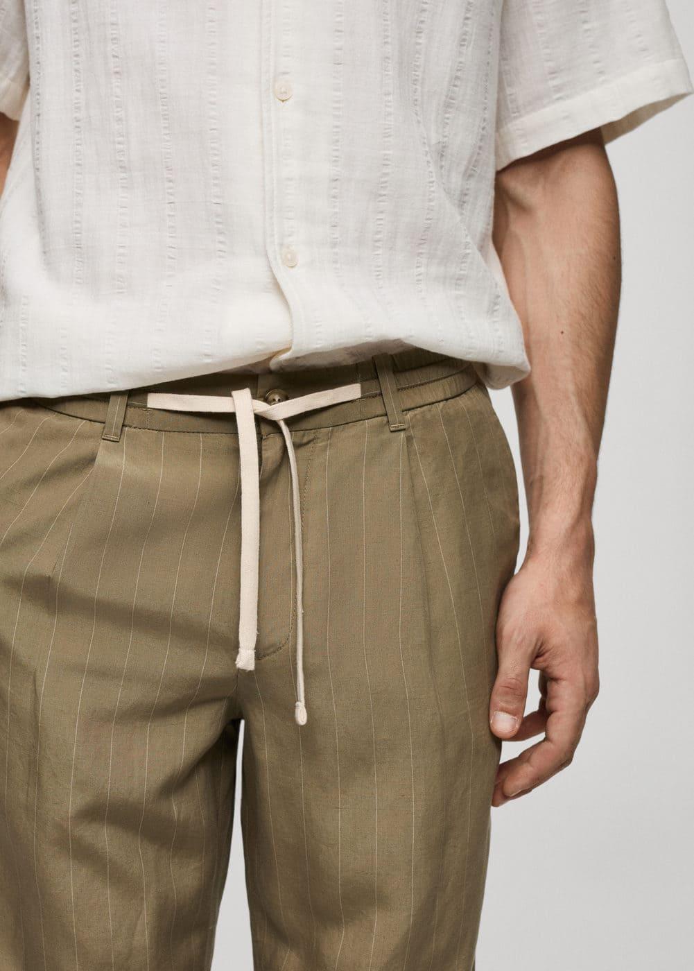 MANGO MAN - 100% linen striped pants with drawstring khakiMen Product Image