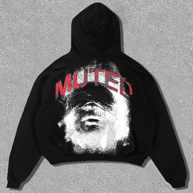 Vintage Muted In Red Graphic Hip Hop Oversized Zip Up Hoodie Product Image