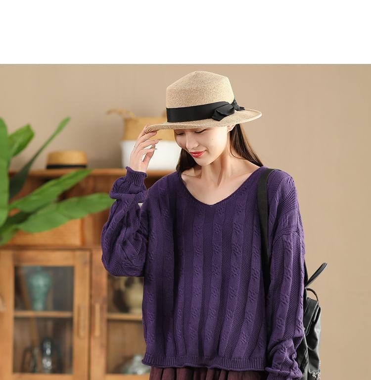 Long Sleeve  V-Neck Knitted Sweater Product Image