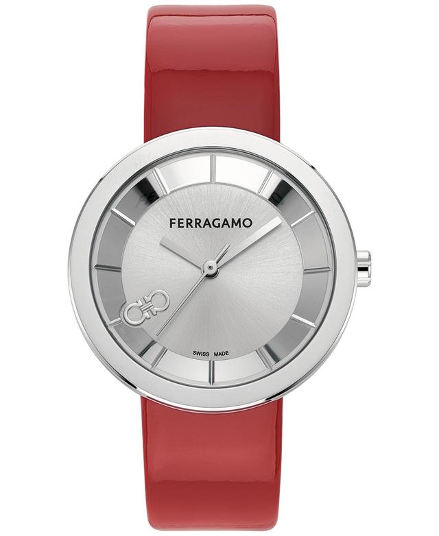 Salvatore Ferragamo Womens Swiss Red Patent Leather Strap Watch 35mm Product Image