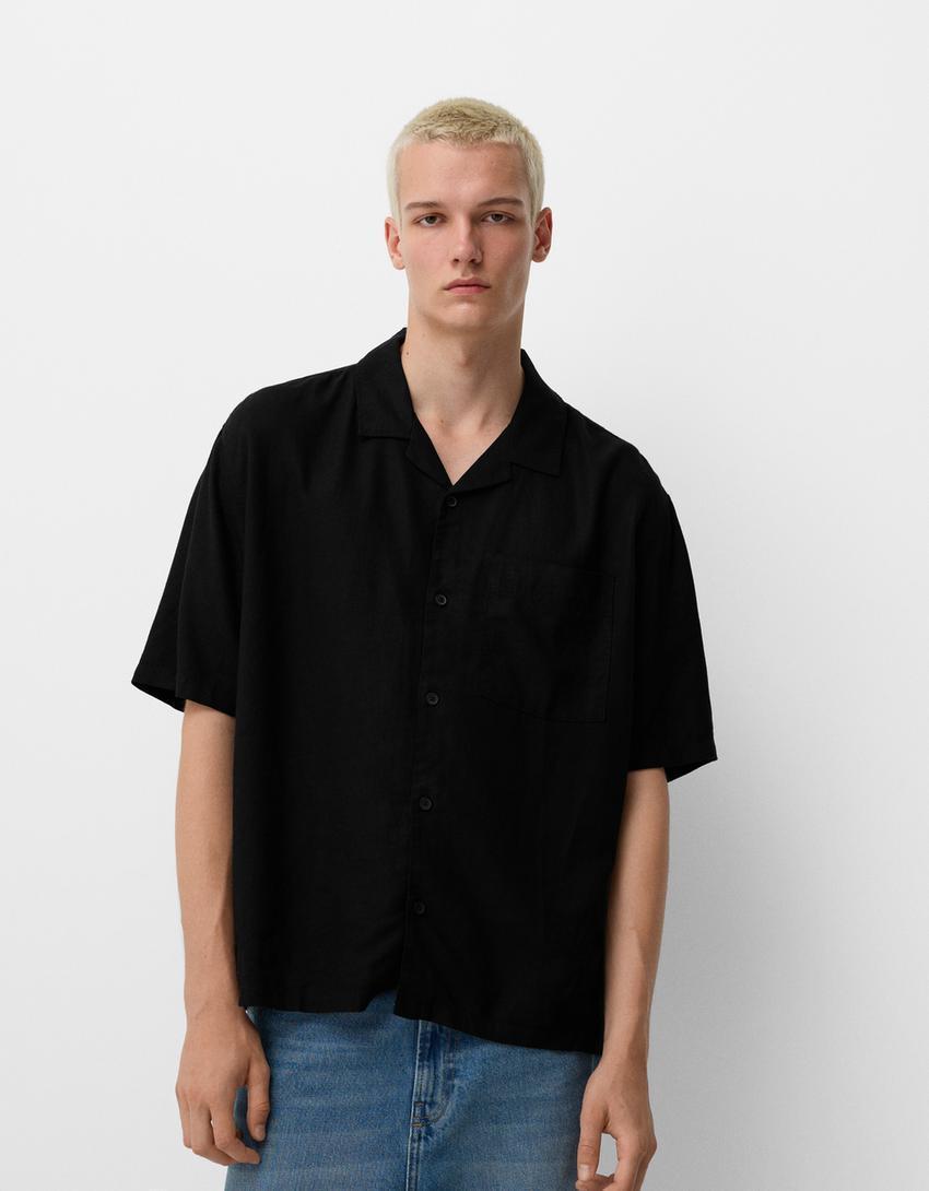 Short sleeve linen blend shirt Product Image