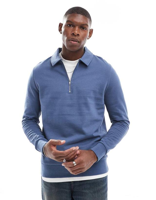 ASOS DESIGN polo sweatshirt with zip in blue Product Image