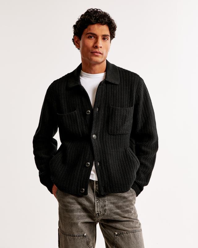 Cropped Stitched Sweater Shirt Jacket Product Image