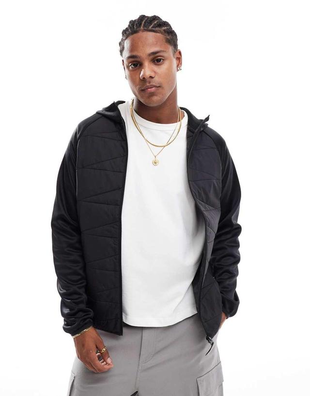 ONLY & SONS multi texture padded jacket with hood in black Product Image