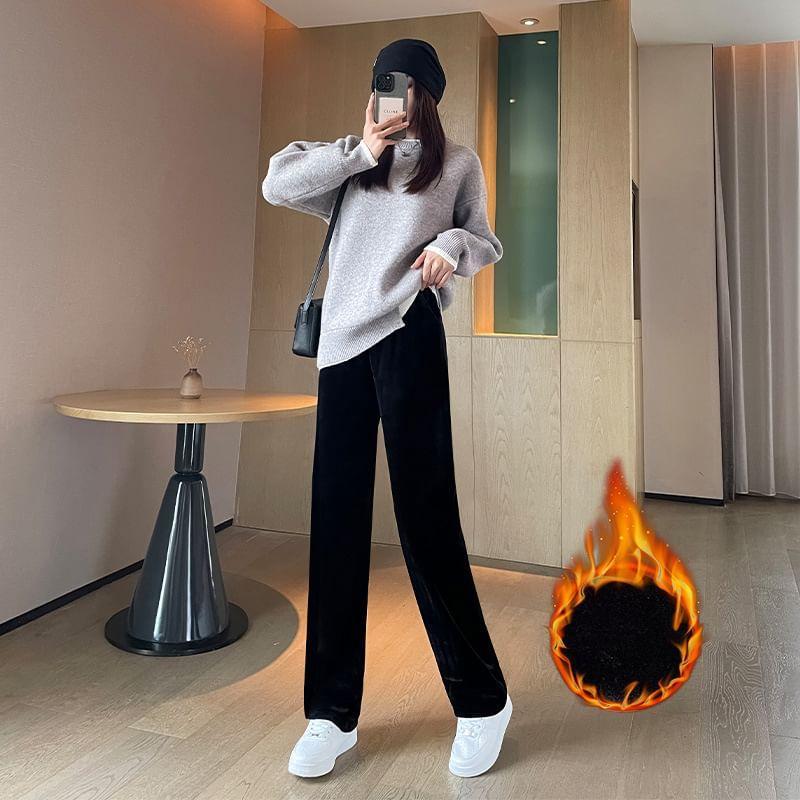 High-Waist Plain Straight Leg Pants Product Image