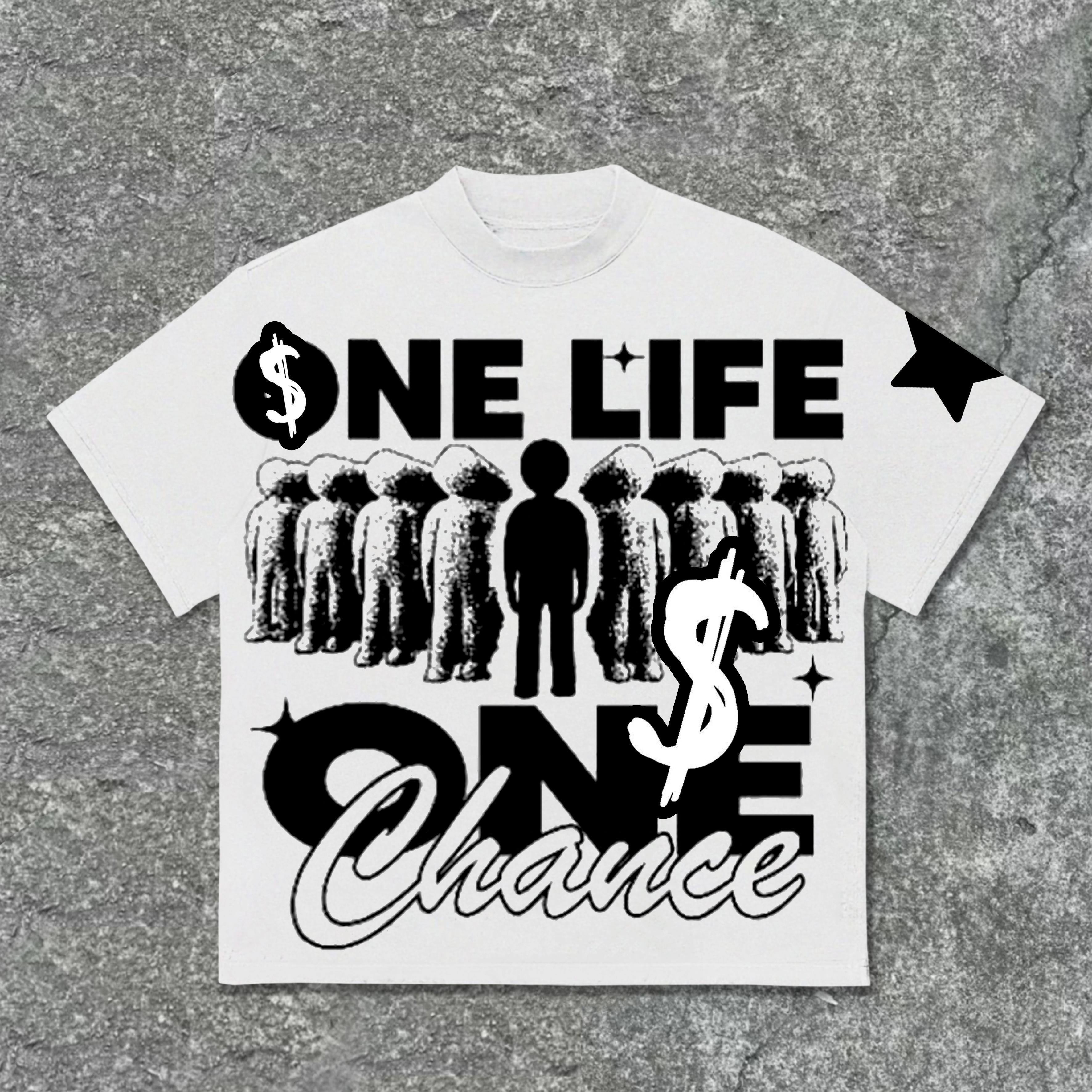 Vintage One Life One Chance Or Chasing Money Print Cotton T-Shirt Product Image