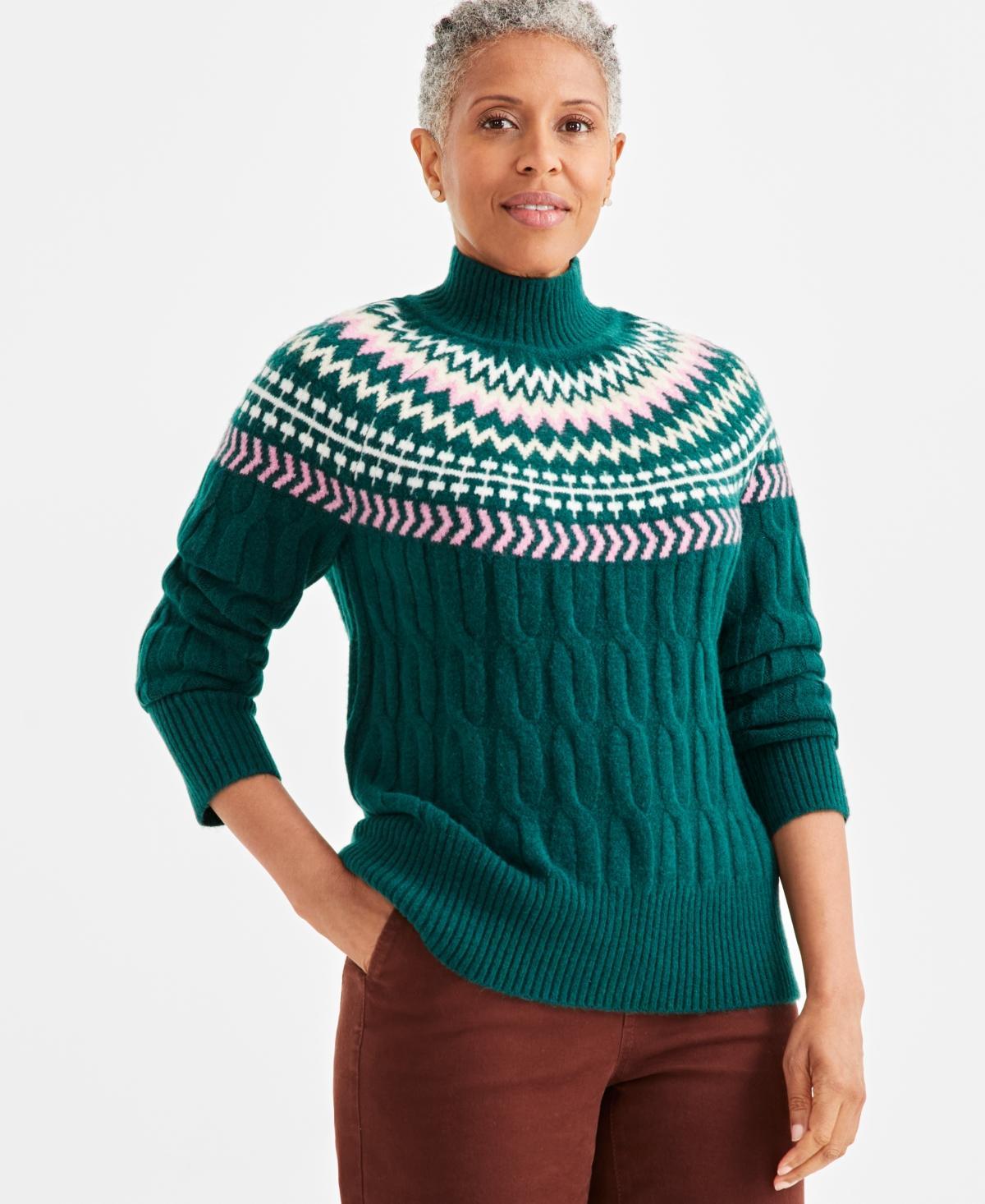 Style & Co Womens Fair Isle Mockneck Cable-Knit Sweater, Created for Macys Product Image