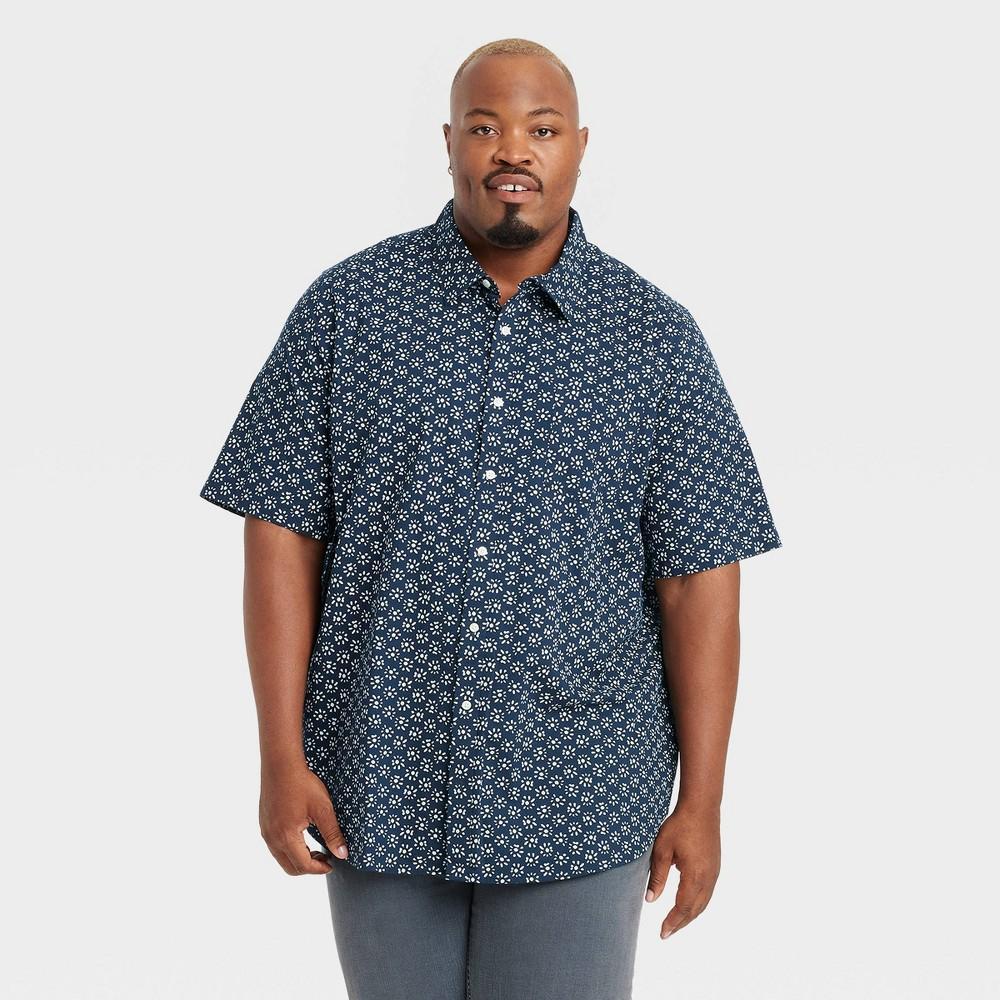 Mens Big & Tall Regular Fit Short Sleeve Button-Down Shirt - Goodfellow & Co Dark Blue XXLT Product Image