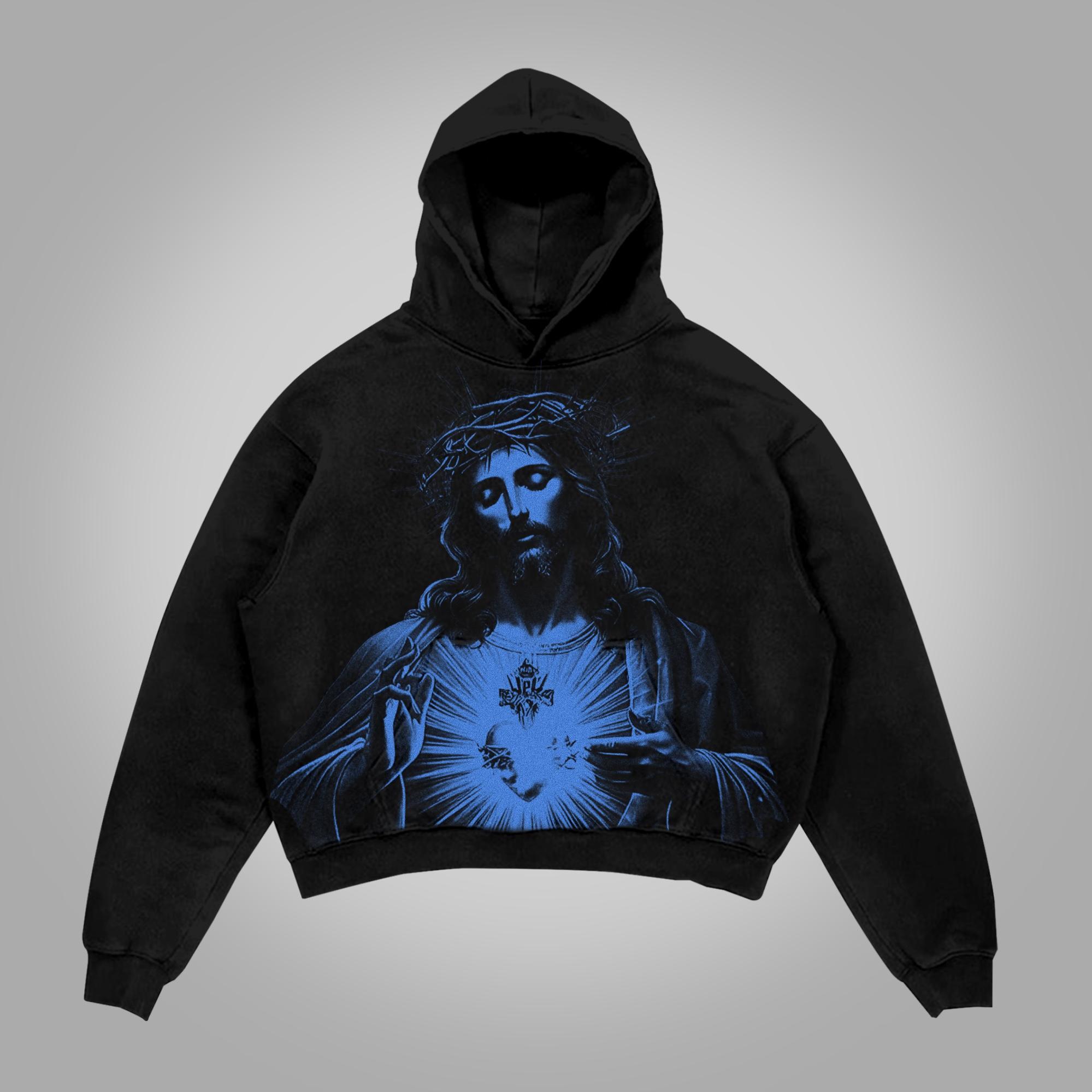 Jesus Print Graphics Cotton Hoodie Product Image