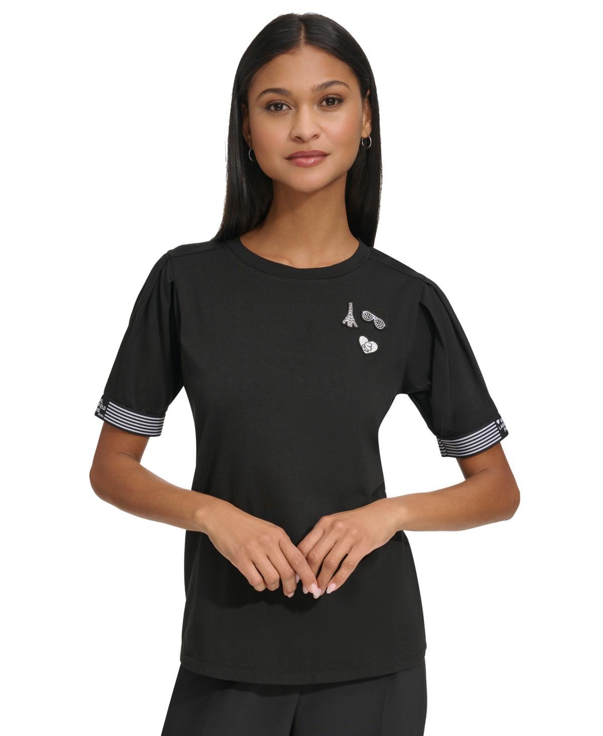 Karl Lagerfeld Paris Womens Round-Neck Short-Sleeve Logo Top Product Image