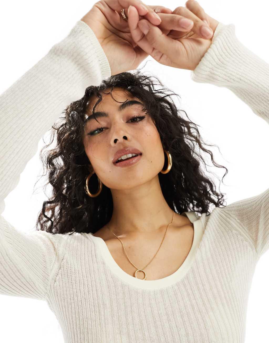 ASOS DESIGN knit scoop neck top in stone Product Image