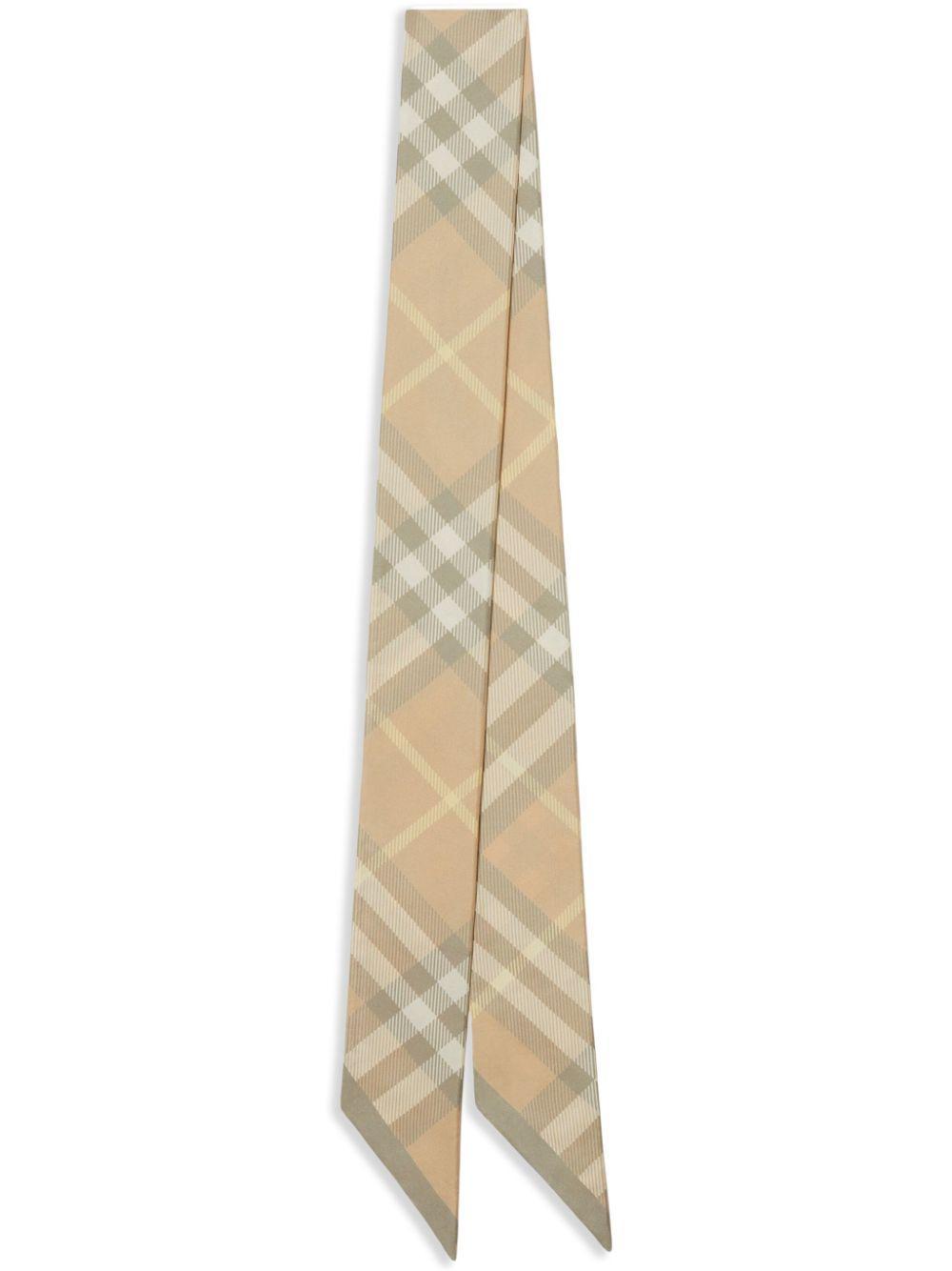 BURBERRY Silk Check Skinny Scarf In Neutrals Product Image