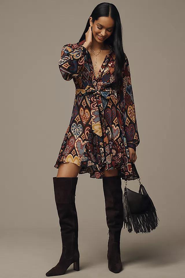 Farm Rio Hearts Ikat Long-Sleeve Mini Shirt Dress Product Image