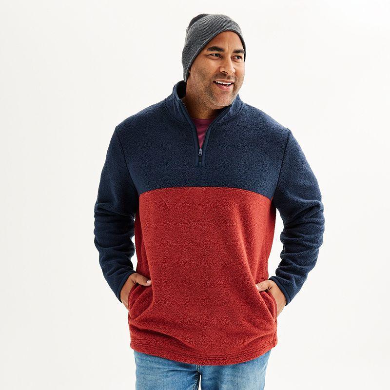 Big & Tall Sonoma Goods For Life Quarter Zip Arctic Fleece, Mens Blue Red Product Image