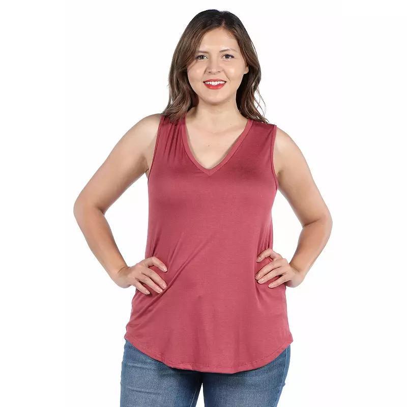 Plus Size 24Seven Comfort Apparel V-Neck Sleeveless Rounded Hemline Top, Womens Blue Product Image