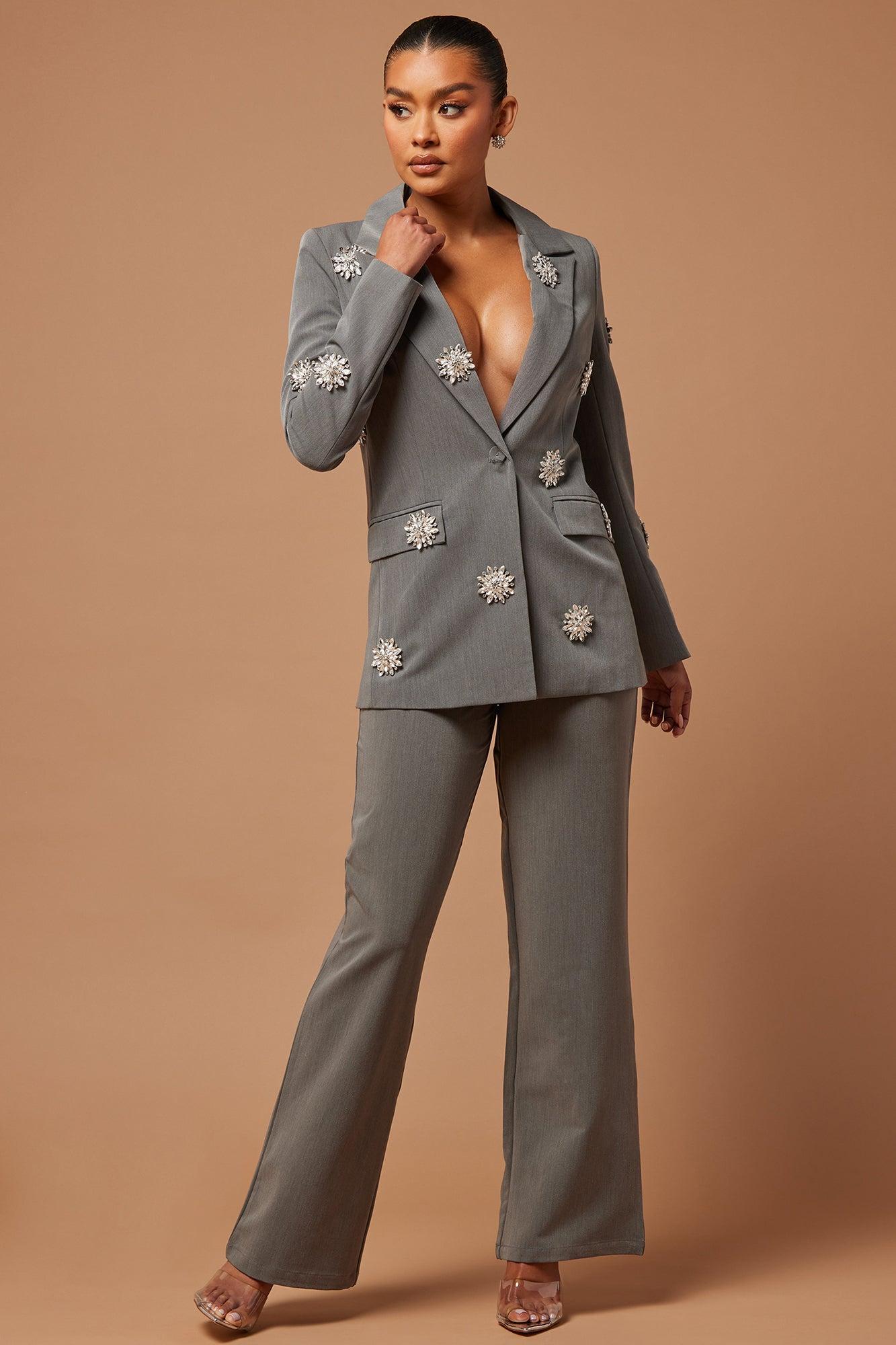 Adara Embellished Blazer Set - Grey product image