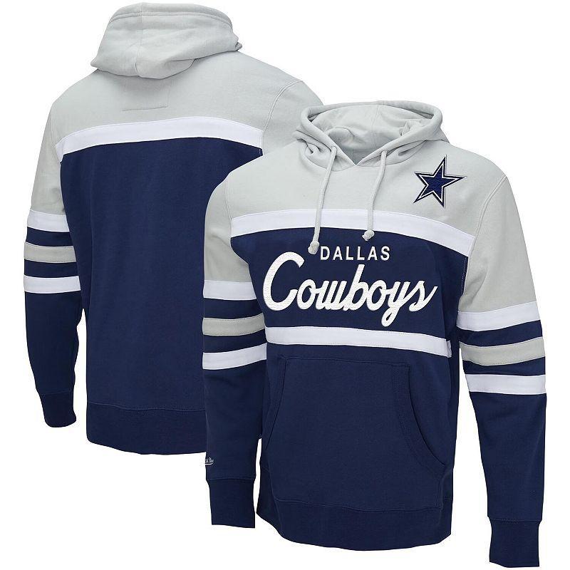 Mens Mitchell & Ness Gray/Navy Dallas Cowboys Big & Tall Head Coach Pullover Hoodie Product Image