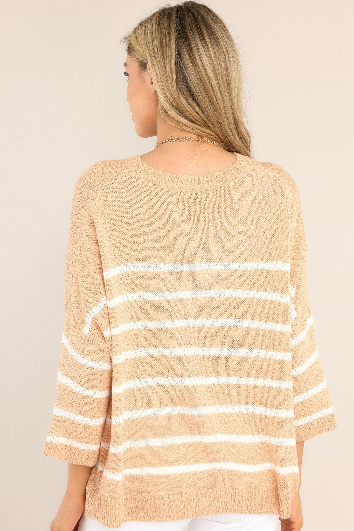 Kiss Like Honey Tan & White Striped Top Beige Product Image