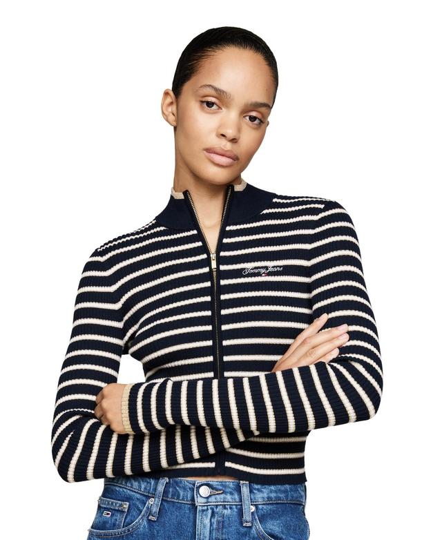 Tommy Jeans Womens Metallic Tipped Zip-Front Sweater Product Image