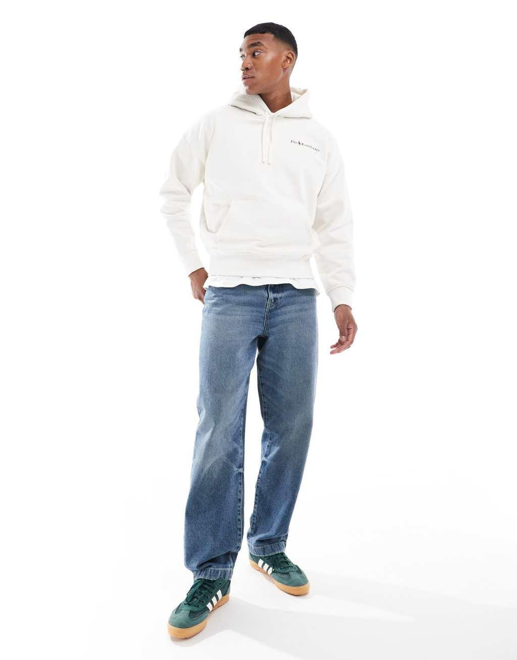 Polo Ralph Lauren script logo heavyweight fleece hoodie in cream Product Image