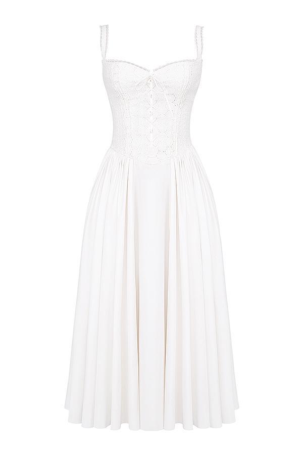 Milia White Broderie Anglais & Cotton Midi Dress Product Image