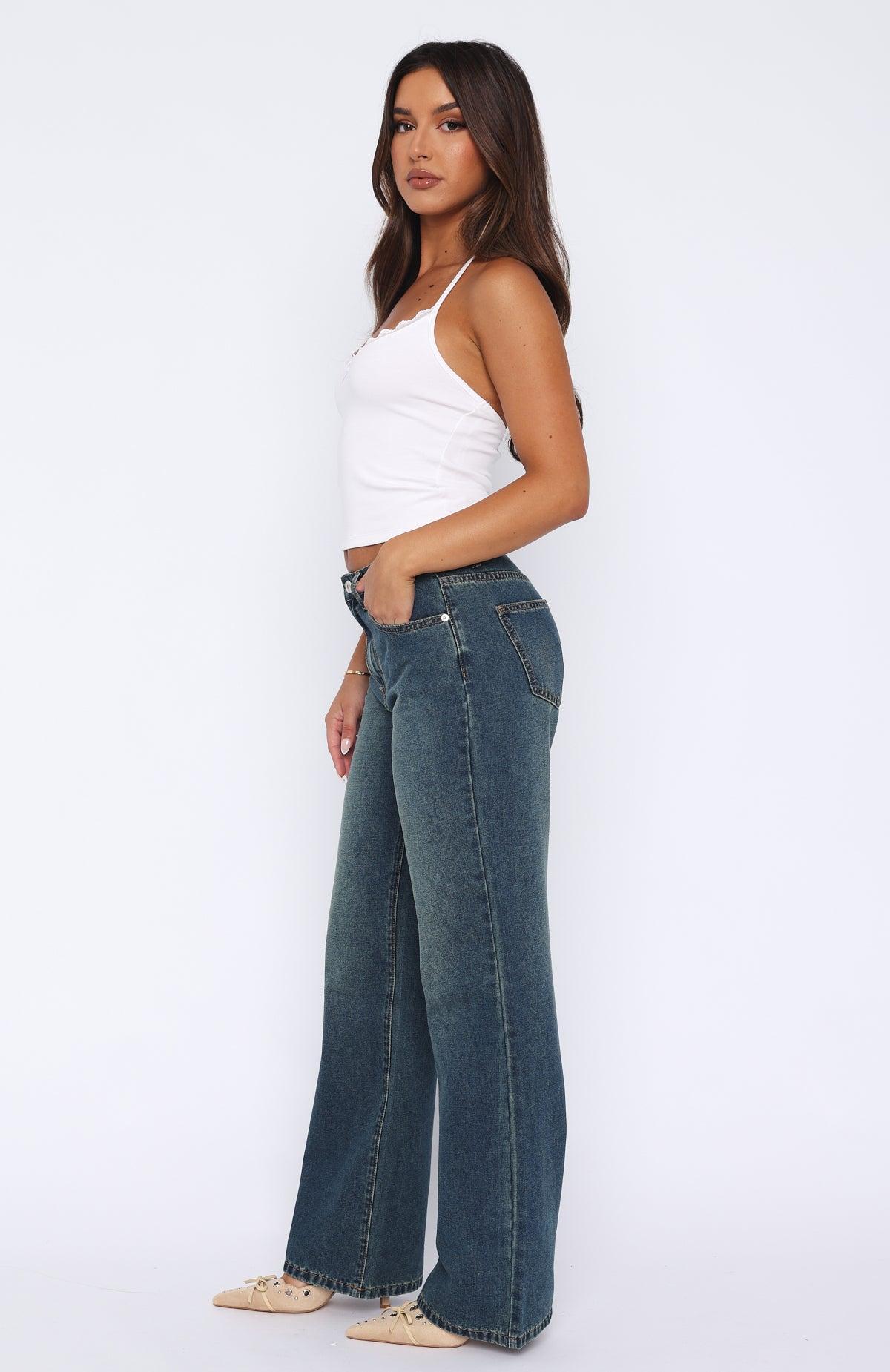 Desire Mid Rise Straight Leg Jeans Mid Blue Vintage Product Image