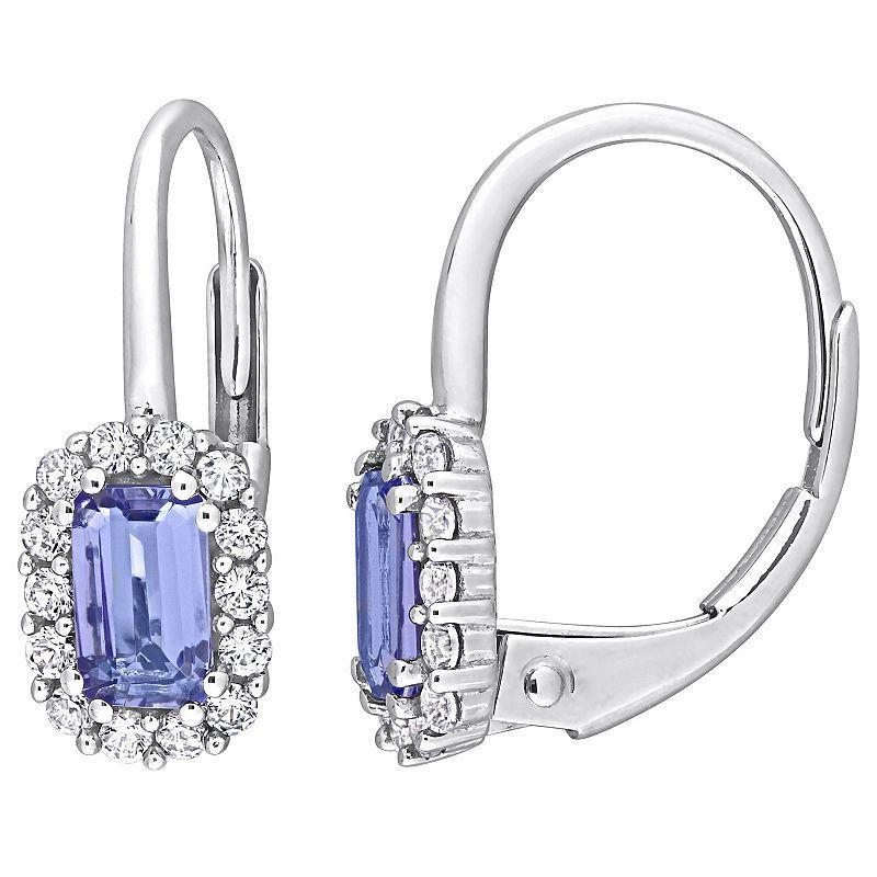 Stella Grace 10k White Gold Tanzanite & White Sapphire Halo Leverback Earrings, Womens, 10k Whgold Product Image