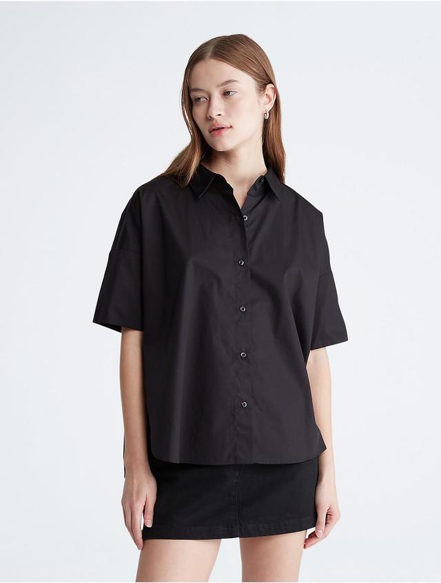 Calvin Klein Womens Camp Button-Down Shirt - Black - XS Product Image