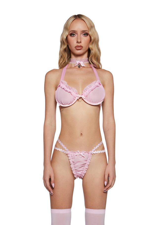 Womens Sexy Chiffon Bra And Thong Set Sugar Thrillz - Pink Product Image