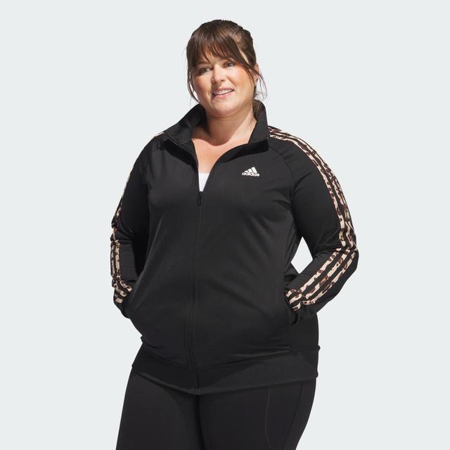 adidas Essentials Animal Print Tricot 3-Stripes Track Jacket (Plus Size) Black 2X Womens Product Image