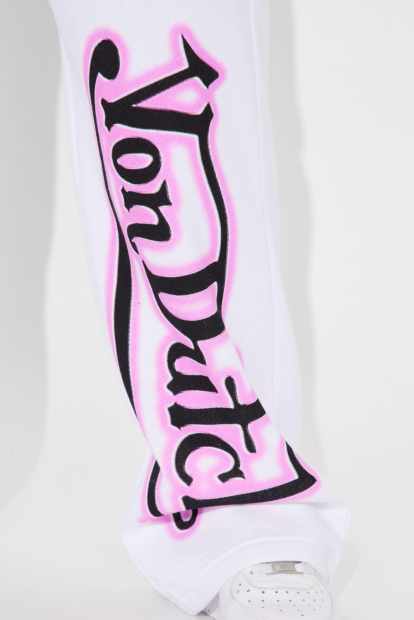 Von Dutch Graffiti Wide Leg Pant - White/Pink Product Image