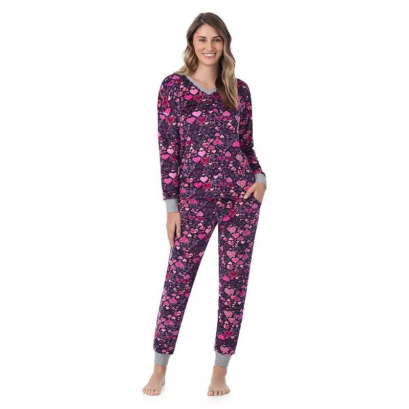 Womens Cuddl Duds Long Velour Fleece V-Neck Pajama Top & Pajama Bottoms Set Green Trees Product Image