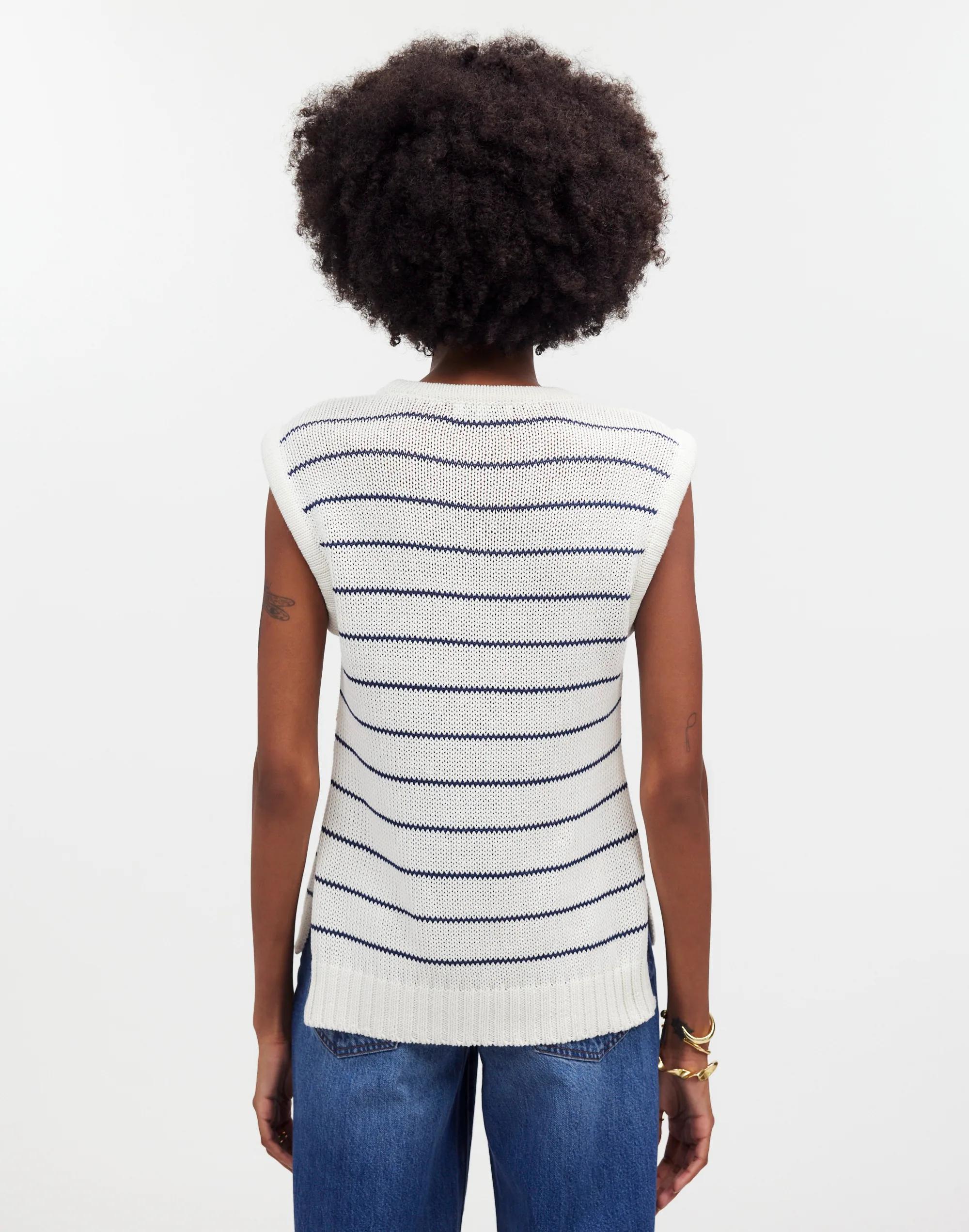 Puff-Trim Sweater Vest in Stripe Product Image