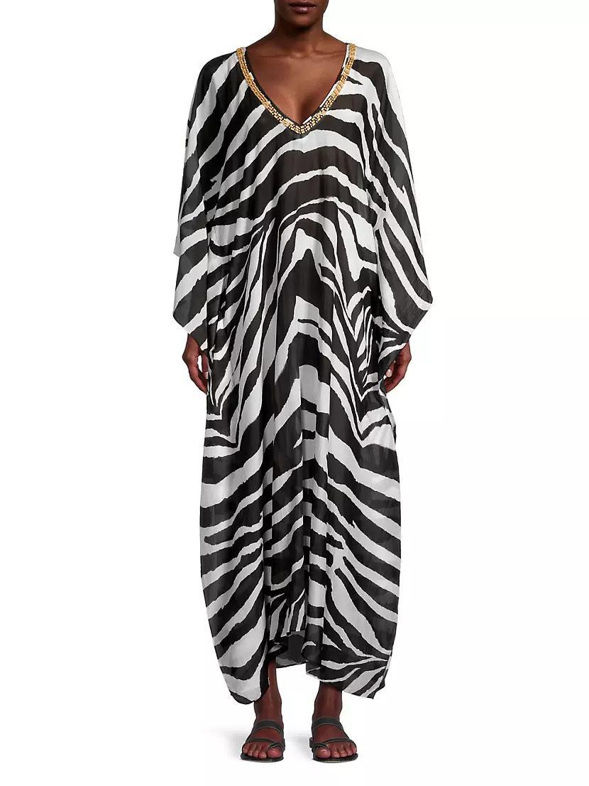 Zebra Cotton-Silk V-Neck Maxi Dress Product Image