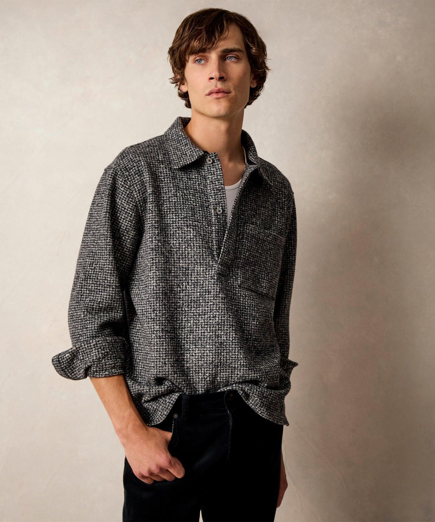 Check Wool-Silk Knit Polo in Blacktop Product Image