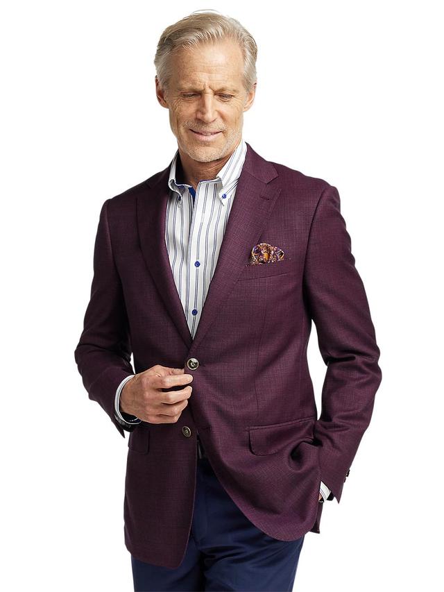 Wool Single Breasted Notch Lapel Sport Coat - Plum Product Image