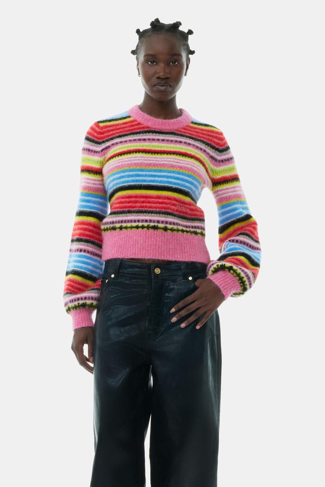 Striped Soft Wool O-neck Sweater Product Image