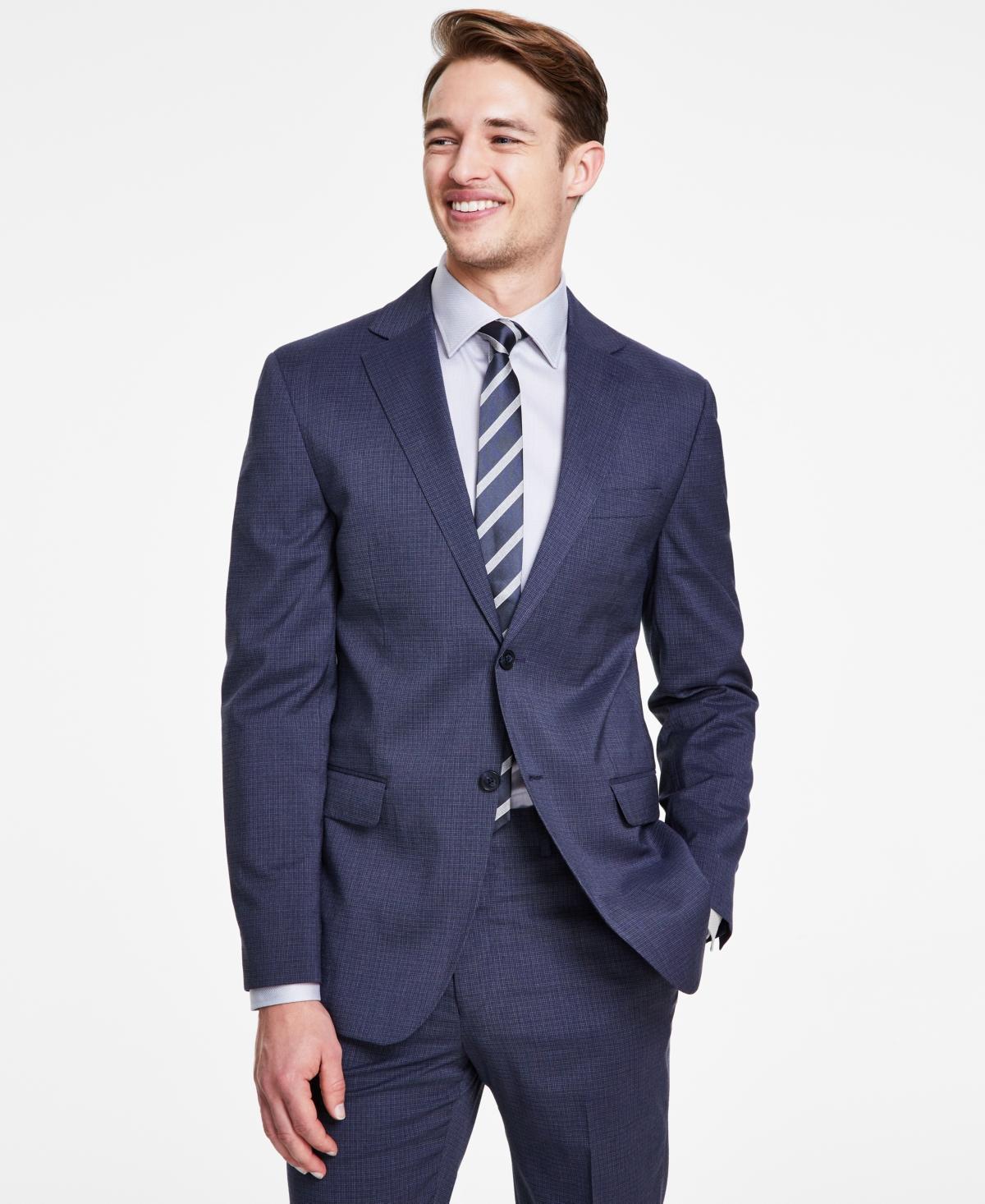 Dkny Mens Modern-Fit Blue Mini Check Suit Separate Jacket product image