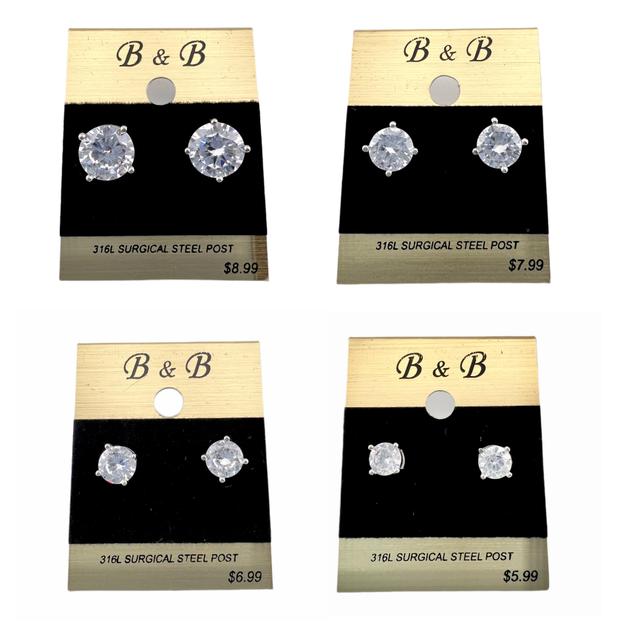 B&B Silver Color Cubic Zirconia Round Stud Earrings Female Product Image