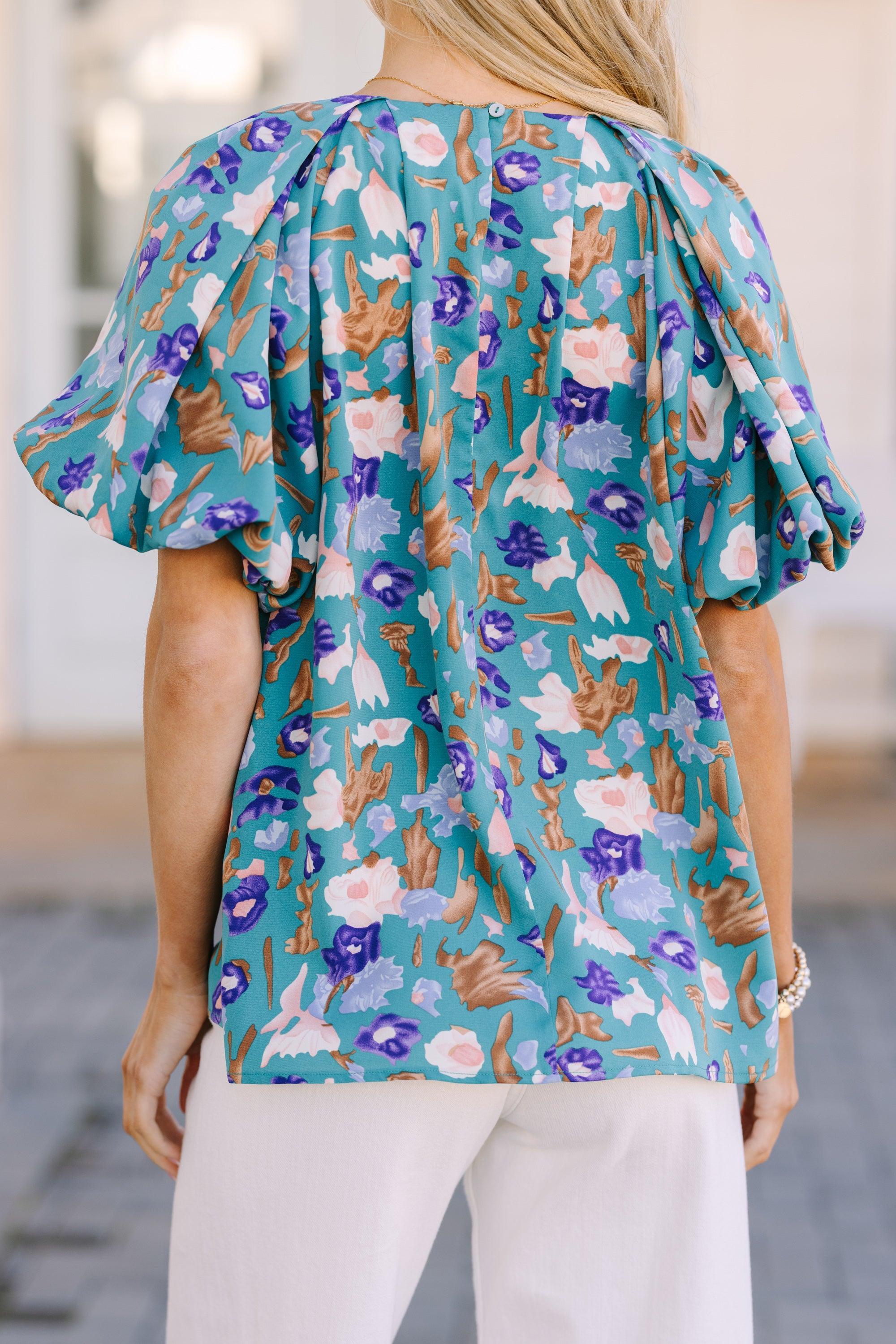 How It Feels Teal Blue Floral Blouse Female Product Image