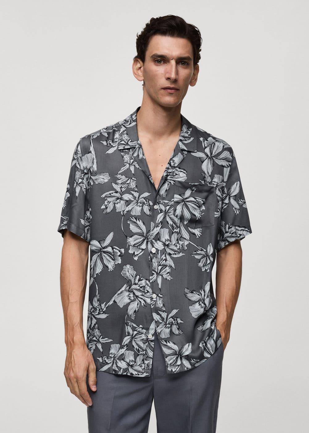 MANGO MAN - Regular-fit Hawaiian-print shirt charcoalMen Product Image