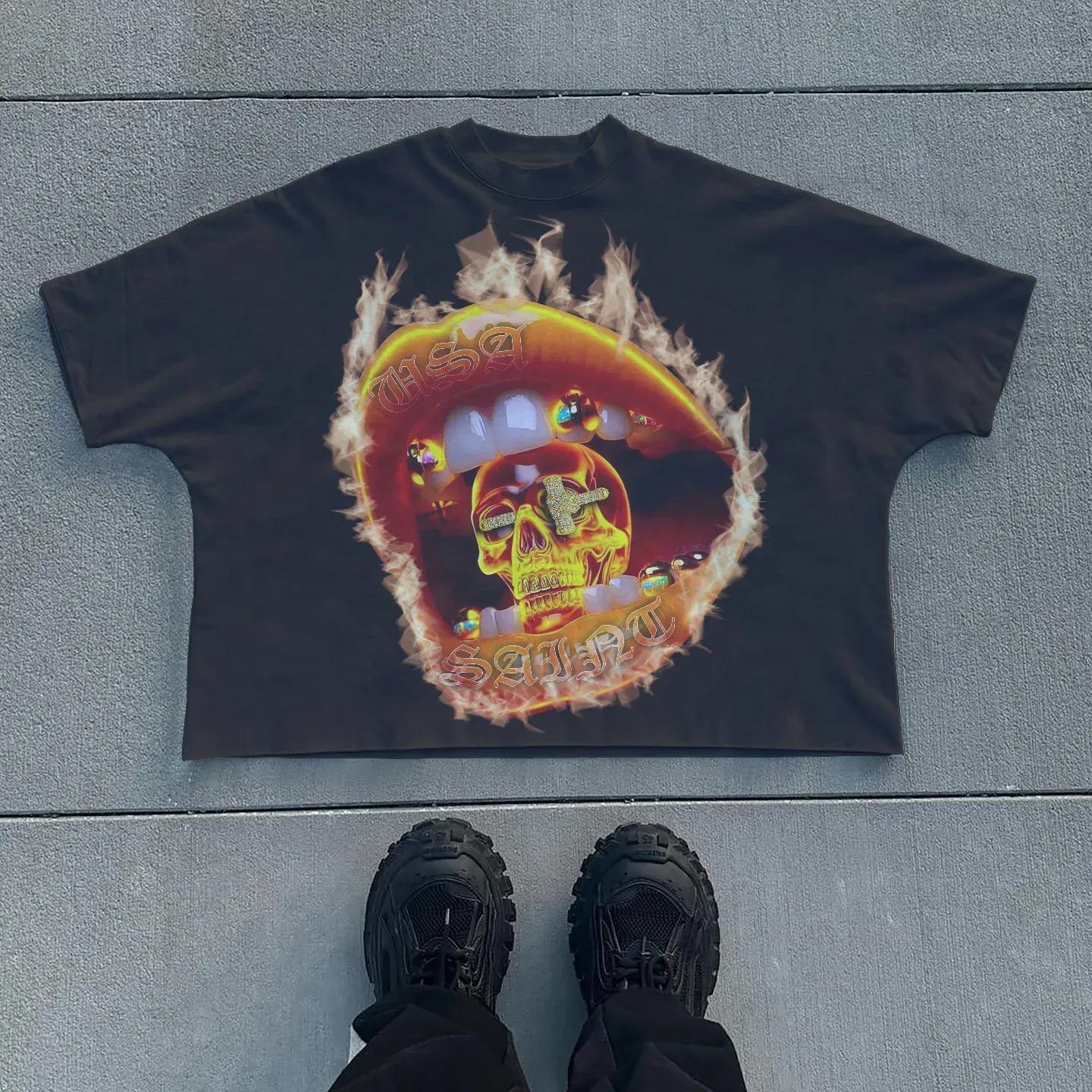 Vintage Fire Lips Saint Faith Graphic Cotton T-Shirt Product Image