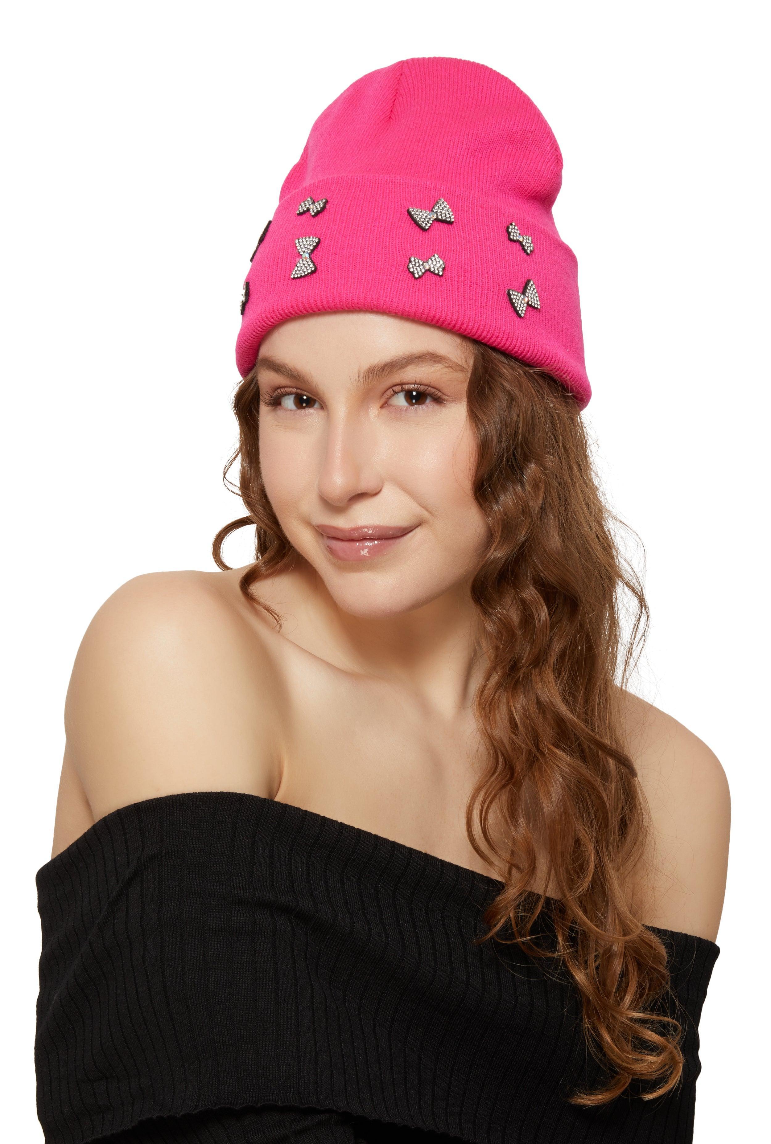 Womens Rhinestone Bow Beanie product image