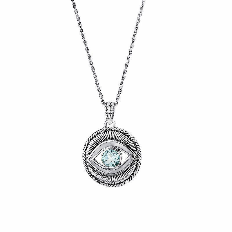 Athra NJ Inc Sterling Silver Blue Topaz Guardian Eye Pendant Necklace, Womens Product Image