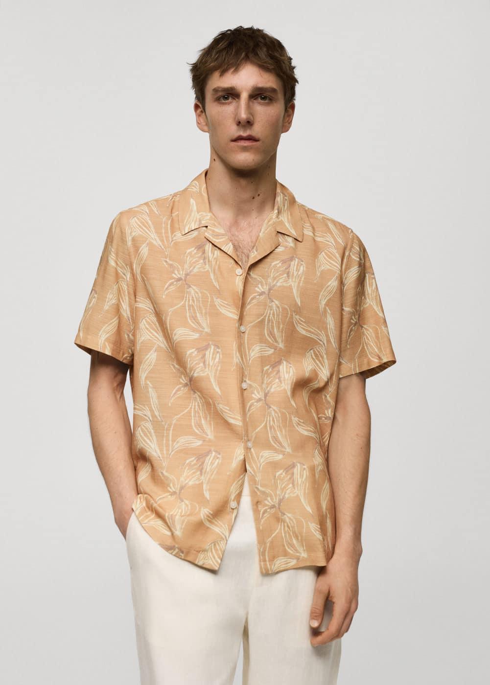 MANGO MAN - Printed fluid regular-fit shirt peachMen Product Image